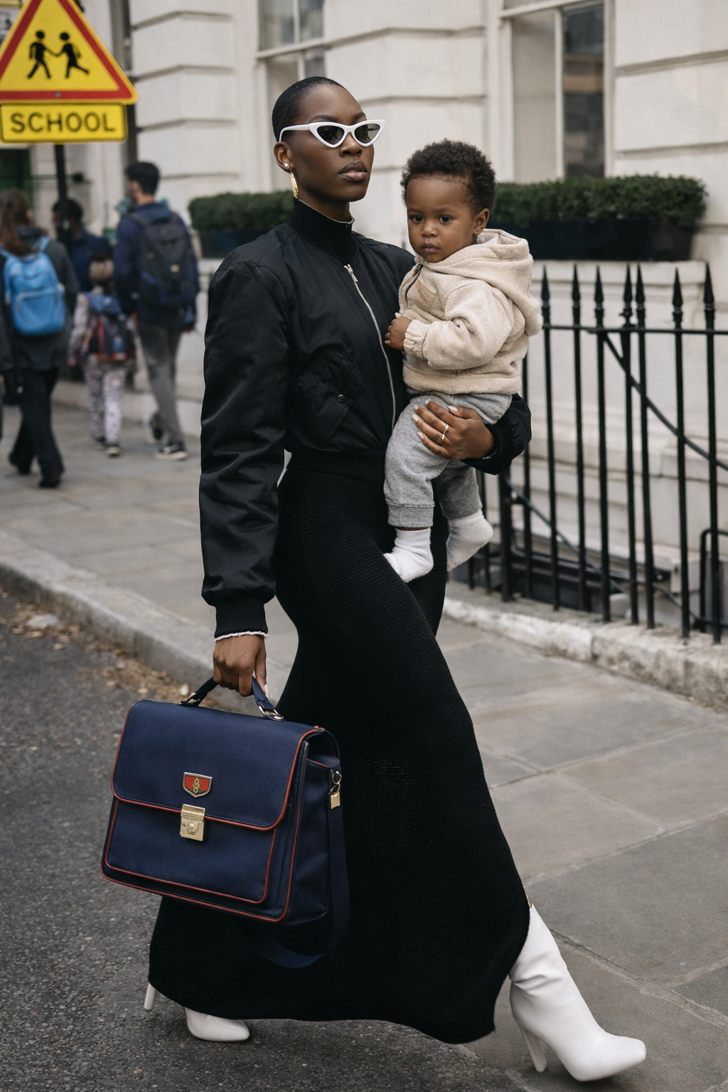 Stylish mother on school run — functional chic outfit from With Jacq AI styling app